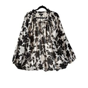 Haver London 3X Blouse Black White Floral Sheer Metallic Lined Whimsigoth Top